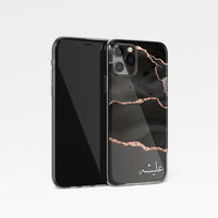 Agate Design with Personalised Arabic Name Clear Phone Case - Black and Rose Gold