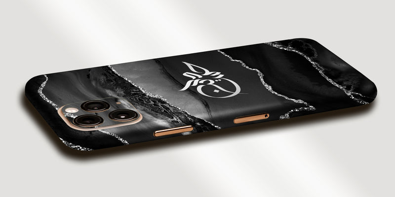 Agate Design Decal Skin With Personalised Arabic Name Phone Wrap - Black and Silver