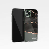 Agate Design with Personalised Arabic Name Clear Phone Case - Black and Rose Gold