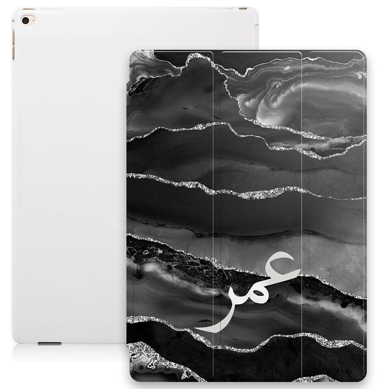 Agate Print with Personalised Arabic Name Smart Case - Silver