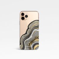 Agate Design with Personalised Arabic Name Clear Phone Case - Gold and grey