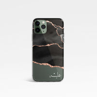 Agate Design with Personalised Arabic Name Clear Phone Case - Black and Rose Gold