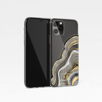 Agate Design with Personalised Arabic Name Clear Phone Case - Gold and grey