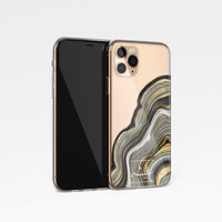 Agate Design with Personalised Arabic Name Clear Phone Case - Gold and grey