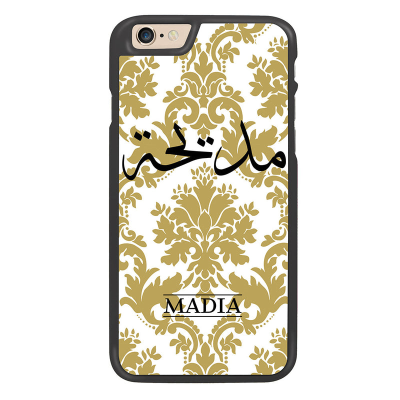 White / Gold Damask Personalized Arabic Calligraphy Text Designer Phone Case - Zing Cases
