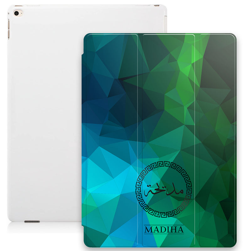 Geometric Print with Personalised Arabic Name Smart Case - Green