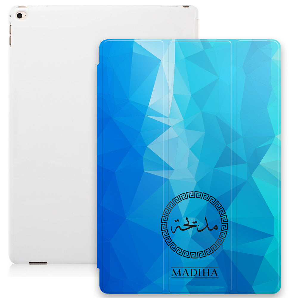 Geometric Print with Personalised Arabic Name Smart Case - Blue