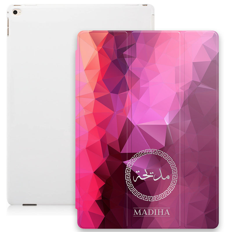Geometric Print with Personalised Arabic Name Smart Case - Red