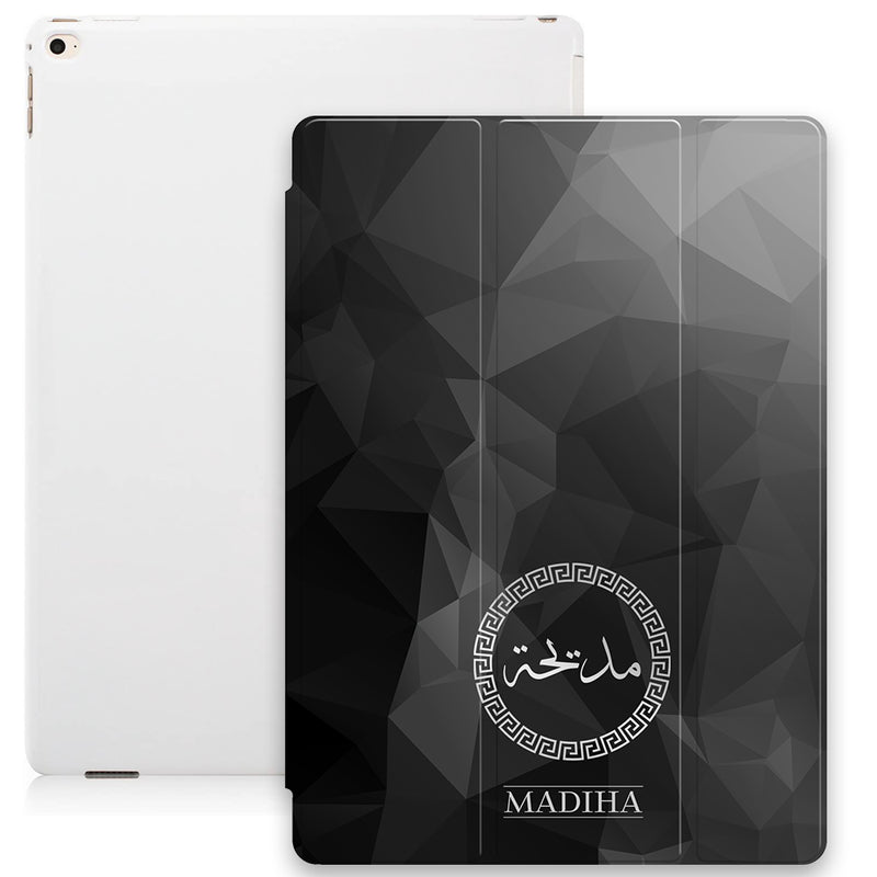 Geometric Print with Personalised Arabic Name Smart Case - Black