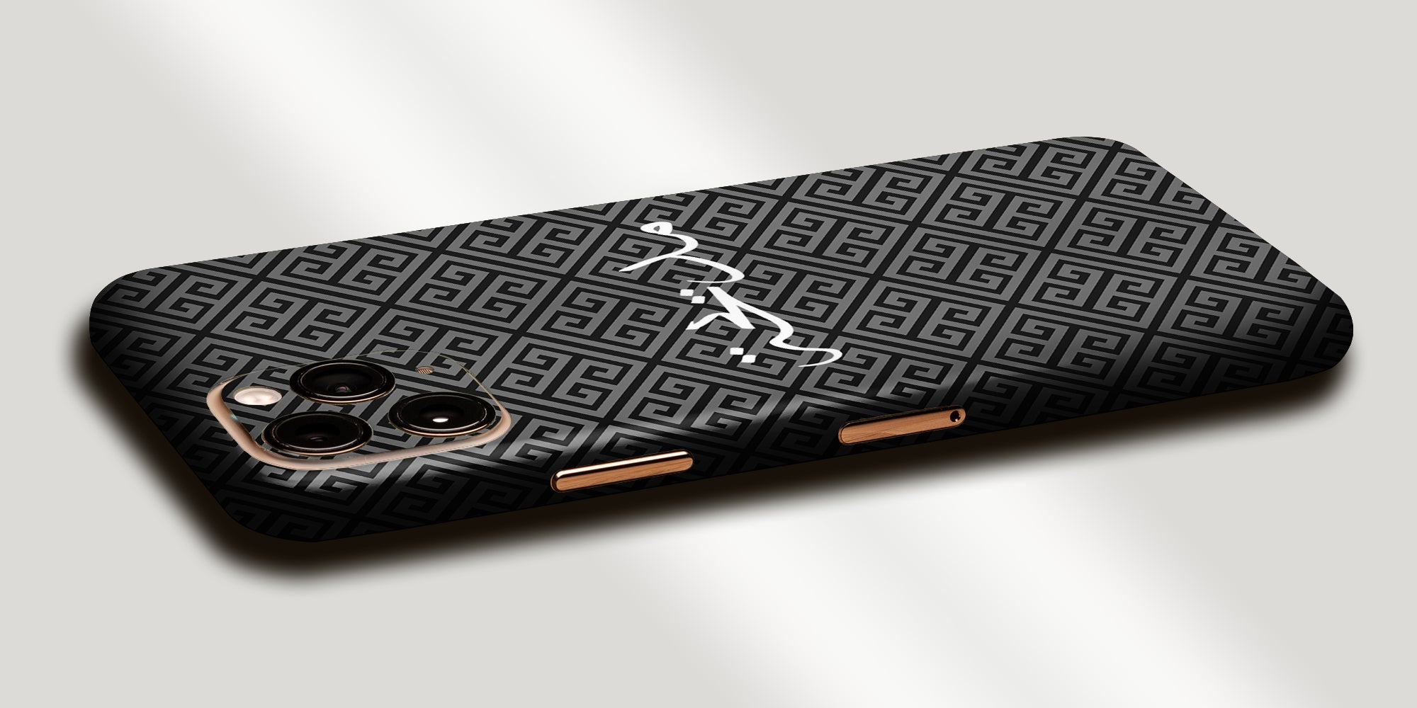 Greek Design Decal Skin With Personalised Arabic Name Phone Wrap - Grey