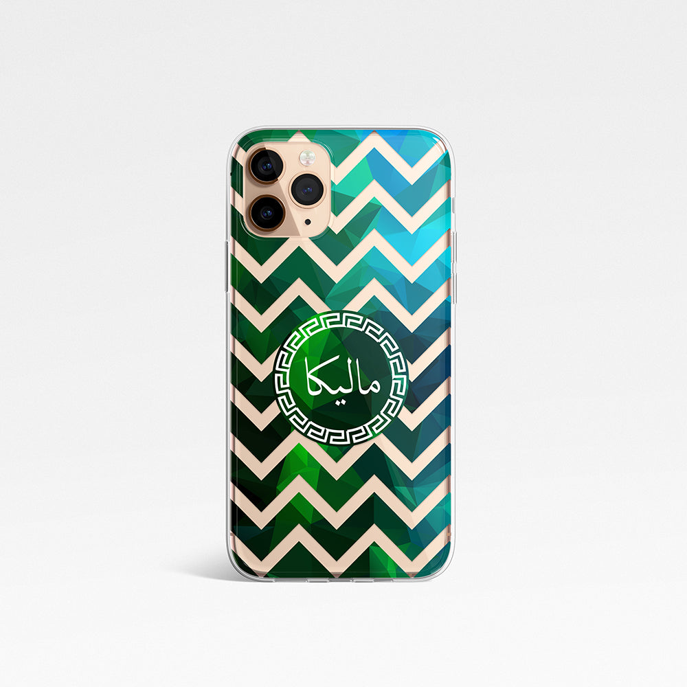 Geometric Chevron with Personalised Name Clear Phone Case - Green