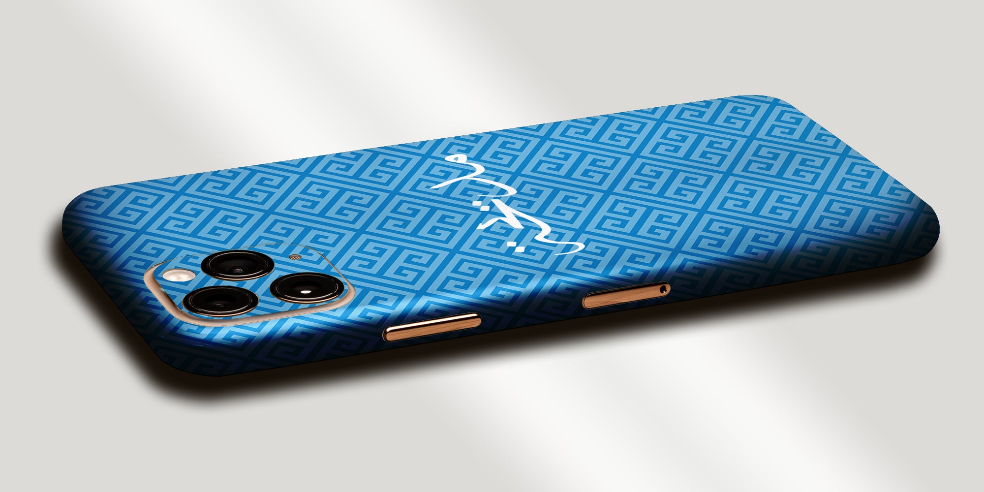 Greek Design Decal Skin With Personalised Arabic Name Phone Wrap - Blue