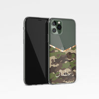 Camouflage V Shape With Personalised Name Clear Phone Case - Khaki