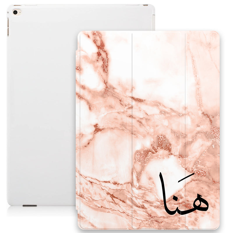 Marble Texture with Personalised Arabic Name Smart Case - Pink