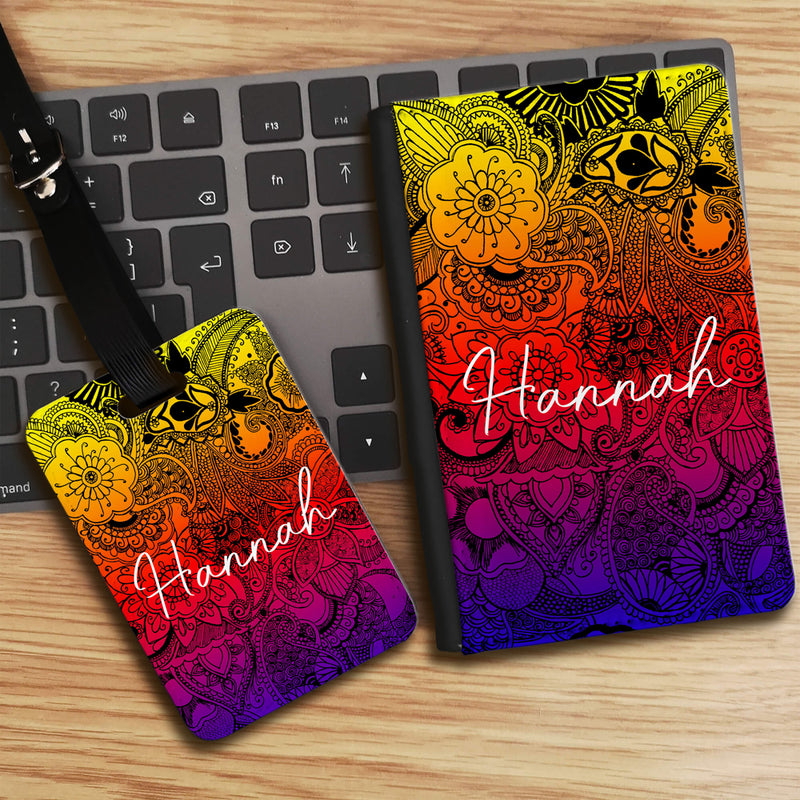 Summer Flowers Print by Simran with Personalised Name Luggage tag and Passport Cover Set