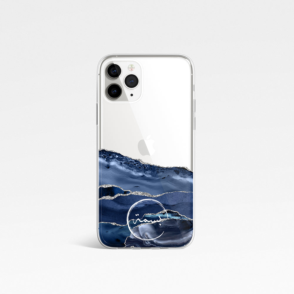 Agate with Personalised Name Clear Phone Case - Blue Half View