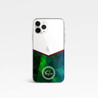 Geometric Chevron V Shape with Personalised Name Clear Phone Case - Green