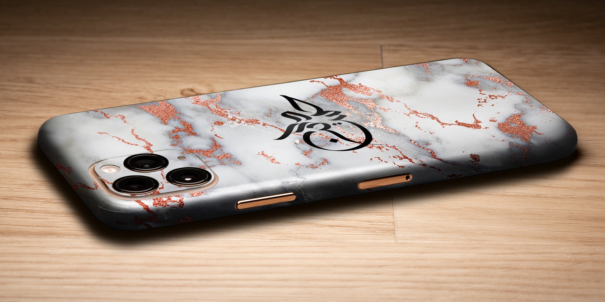 Marble Design Decal Skin With Personalised Arabic Name Phone Wrap - Rose Gold