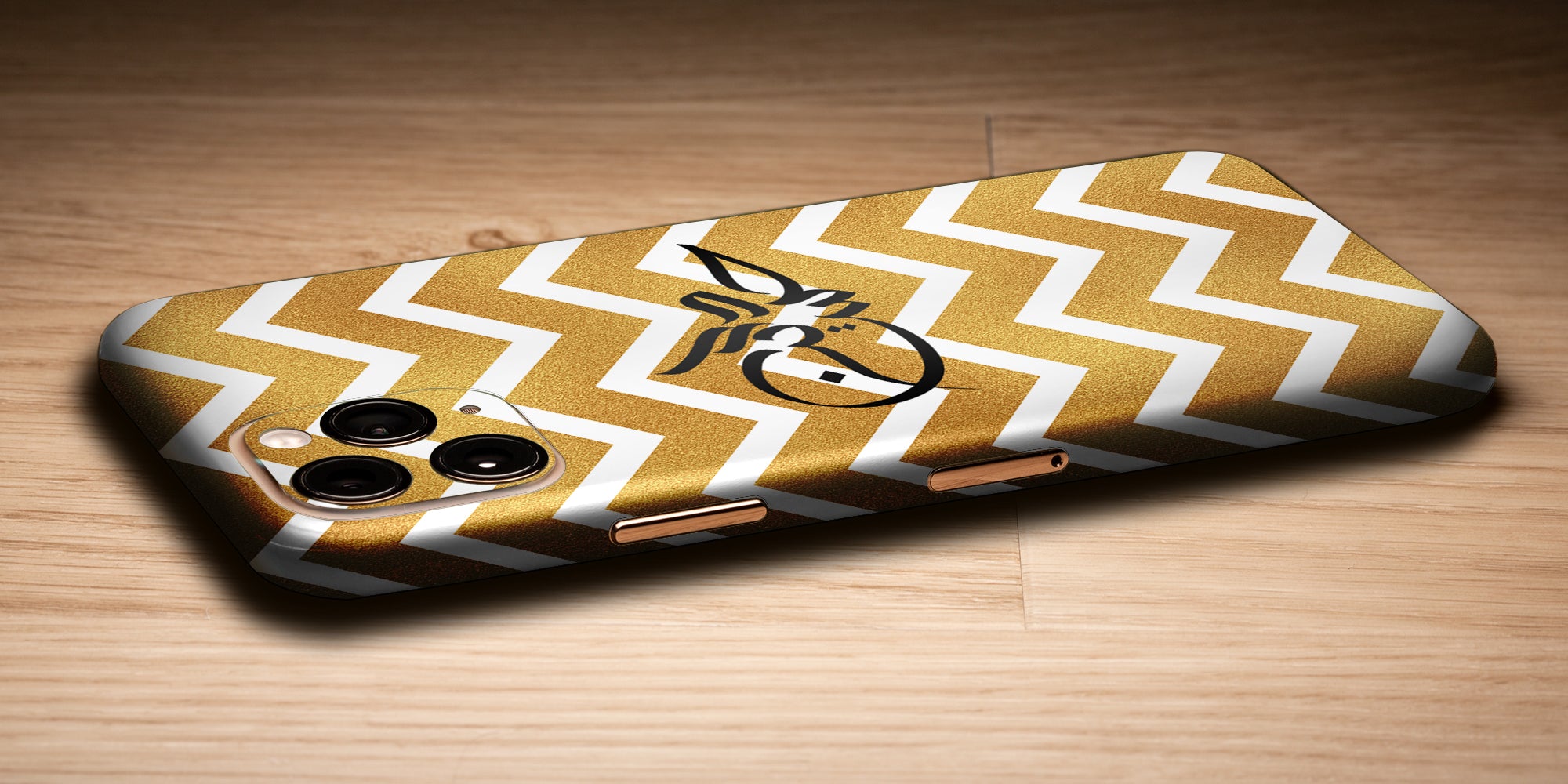 Gold Chevron Design Decal Skin With Personalised Arabic Name Phone Wrap