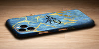 Marble Design Decal Skin With Personalised Arabic Name Phone Wrap - Blue / Gold