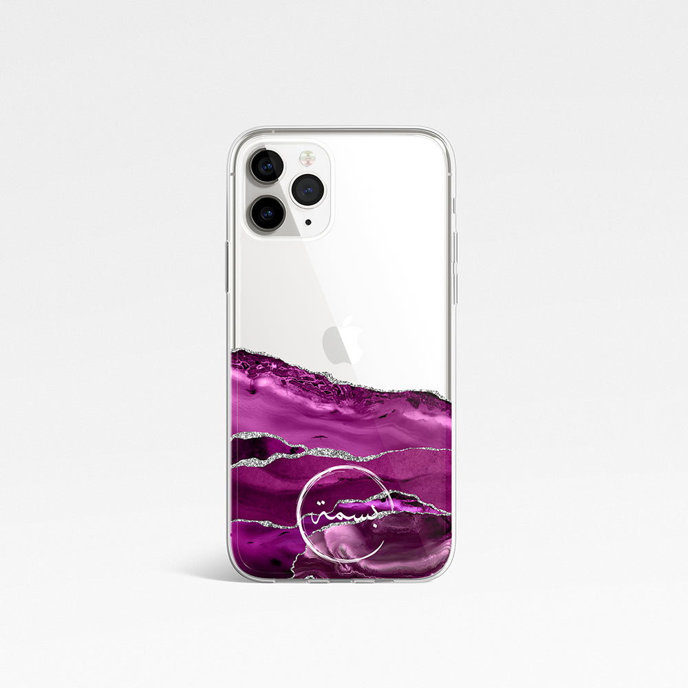 Agate with Personalised Name Clear Phone Case - Pink Half View