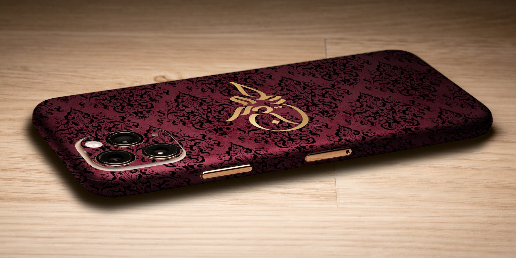 Damask Design Decal Skin With Personalised Arabic Name Phone Wrap - Wine