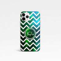 Geometric Chevron with Personalised Name Clear Phone Case - Green