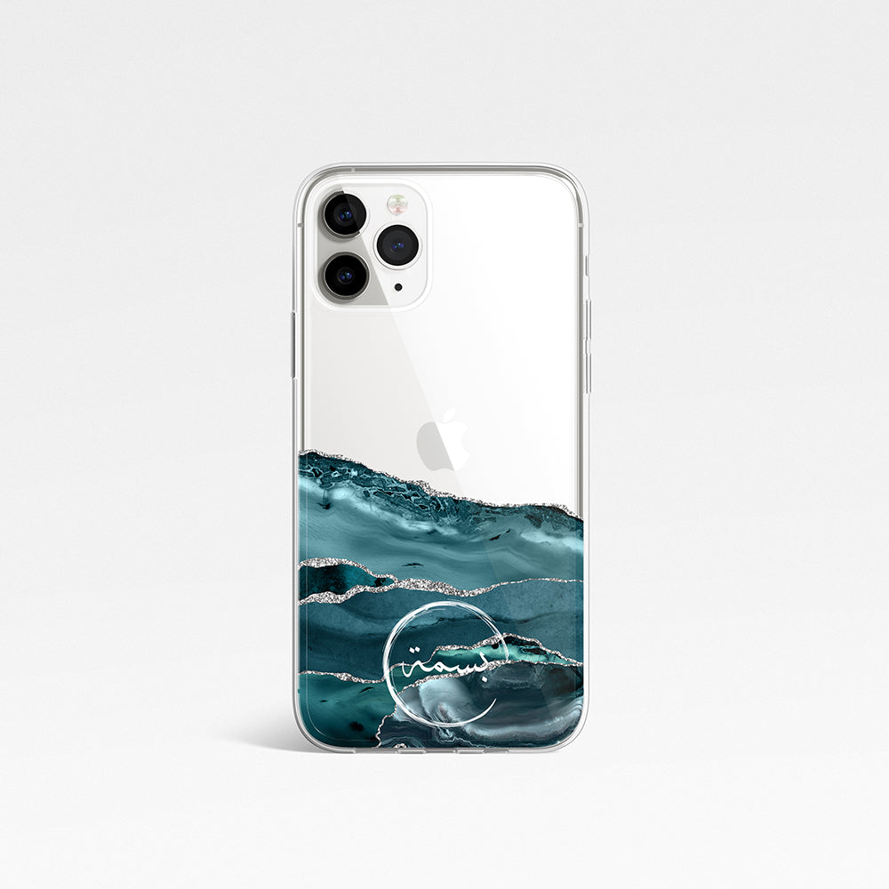 Agate with Personalised Name Clear Phone Case - Teal