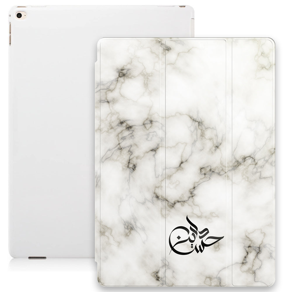 Marble Texture with Personalised Signature Calligraphy Arabic Name Smart Case - White