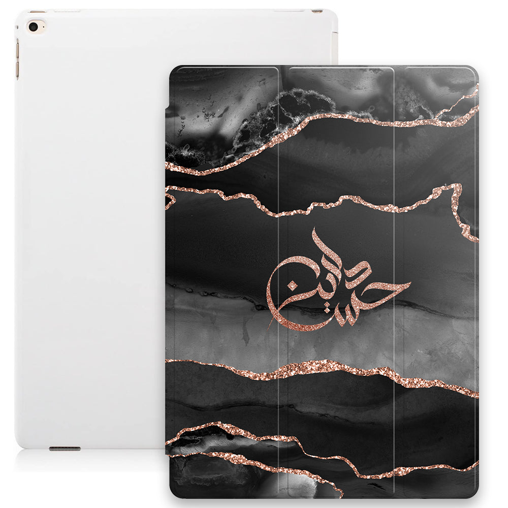 Agate Print with Personalised Signature Calligraphy Arabic Name Smart Case - Rose Gold