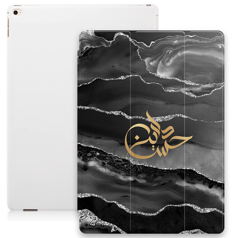 Agate Print with Personalised Signature Calligraphy Arabic Name Smart Case - Silver