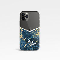 Marble with Personalised Arabic Name Clear Phone Case - Teal and Gold