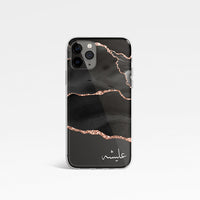 Agate Design with Personalised Arabic Name Clear Phone Case - Black and Rose Gold