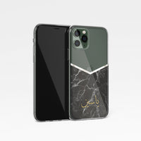 Black Marble with Personalised Arabic Name Clear Phone Case