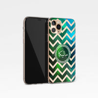 Geometric Chevron with Personalised Name Clear Phone Case - Green