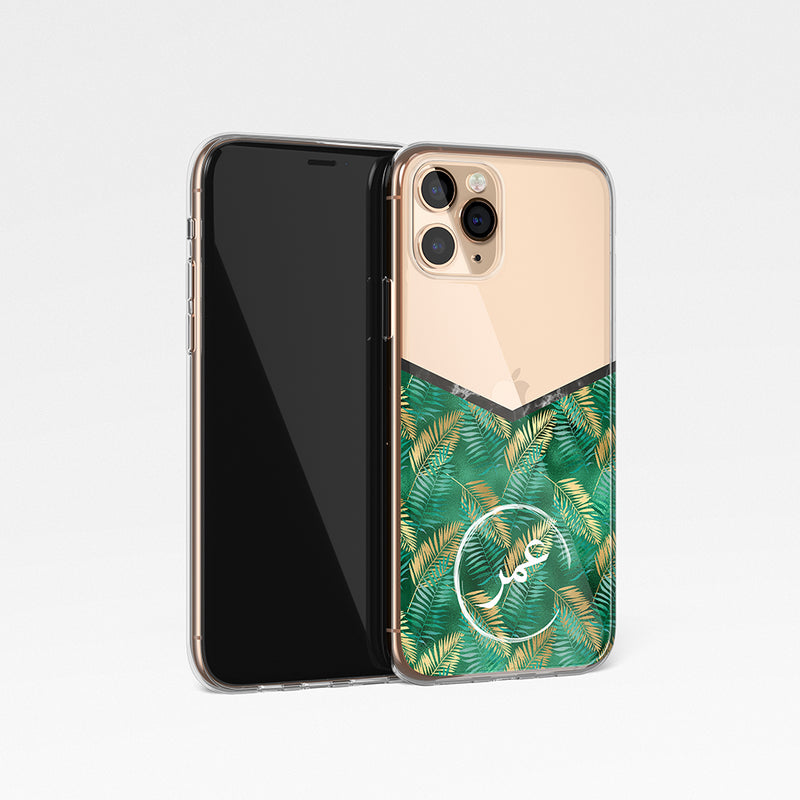 Tropical Green V Shape with Personalised Name Clear Phone Case