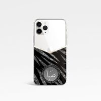Glitter Zebra V Shape With Personalised Arabic Name Clear Phone Case