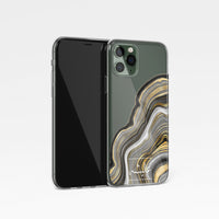 Agate Design with Personalised Arabic Name Clear Phone Case - Gold and grey