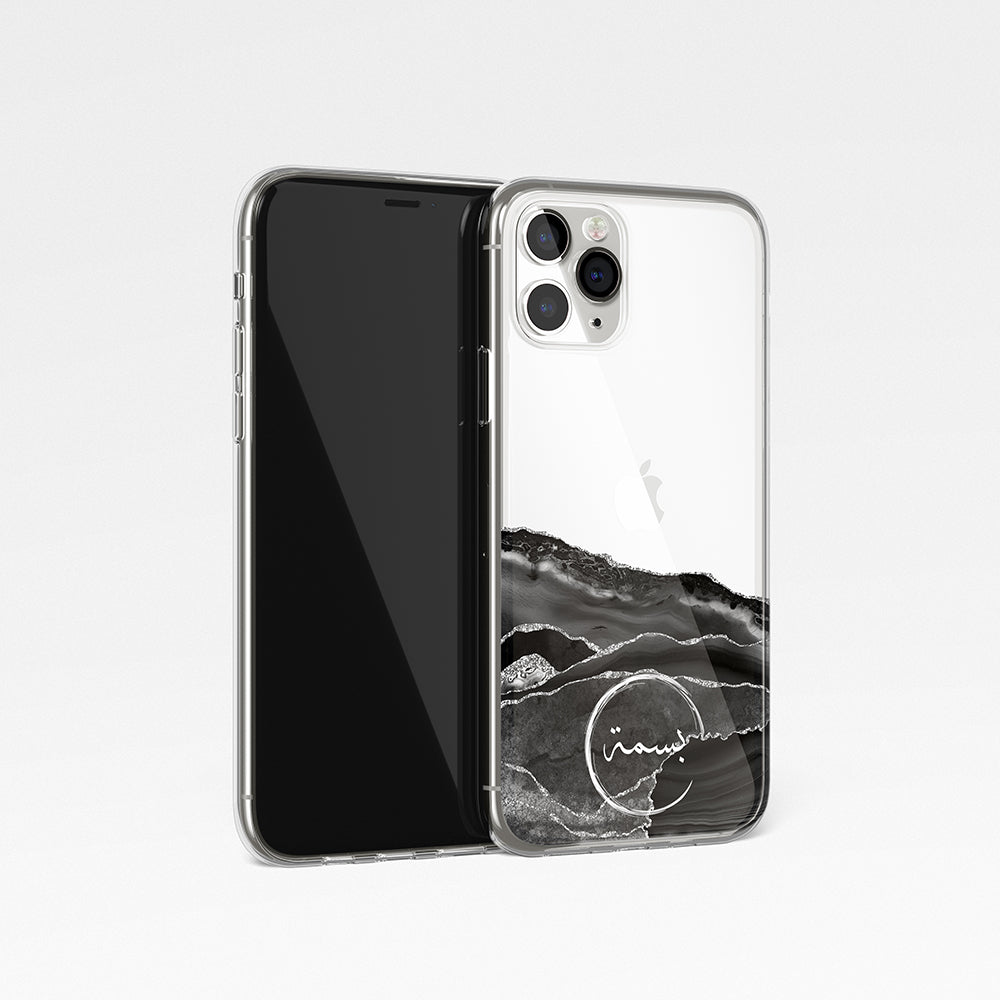 Agate with Personalised Name Clear Phone Case - Black