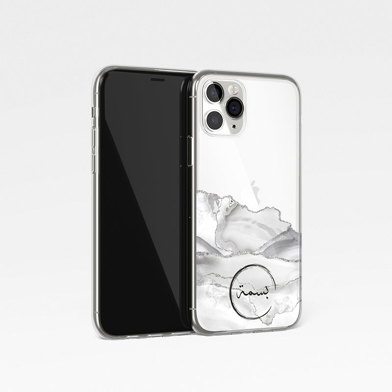 Agate with Personalised Name Clear Phone Case - White