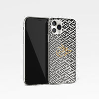 Greek Print with Personalised Arabic Signature Calligraphy Clear Phone Case - Black