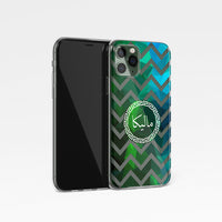 Geometric Chevron with Personalised Name Clear Phone Case - Green