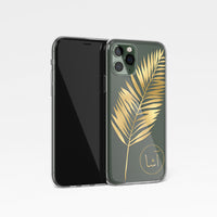 Leaf Print with Personalised Arabic Name Clear Phone Case - Gold