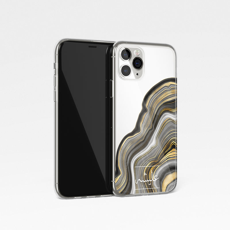 Agate Design with Personalised Arabic Name Clear Phone Case - Gold and grey