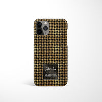 Houndstooth Print with Personalised Arabic Name Phone Case - Gold & Black