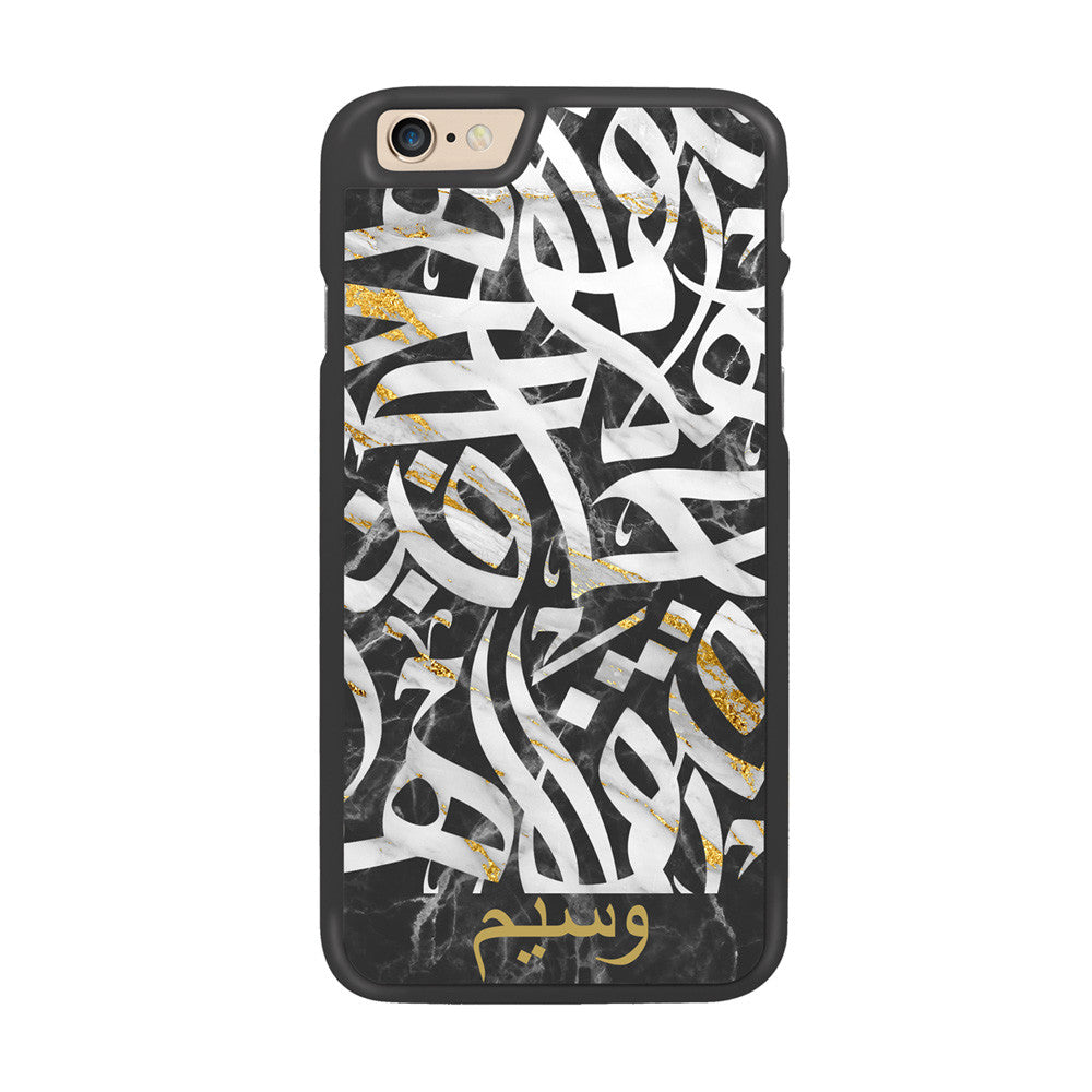 Black Gold Marble with Personalized Arabic Calligraphy by Asad Designer Phone Case