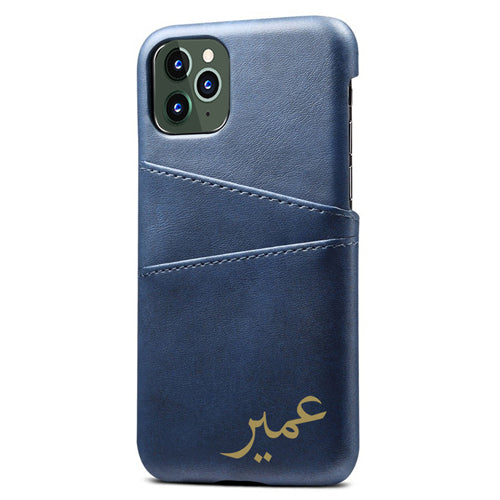 Blue with Gold Arabic Name Personalised Card Holder Phone Case