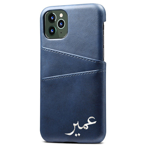 Blue with Marble Arabic Name Personalised Card Holder Phone Case
