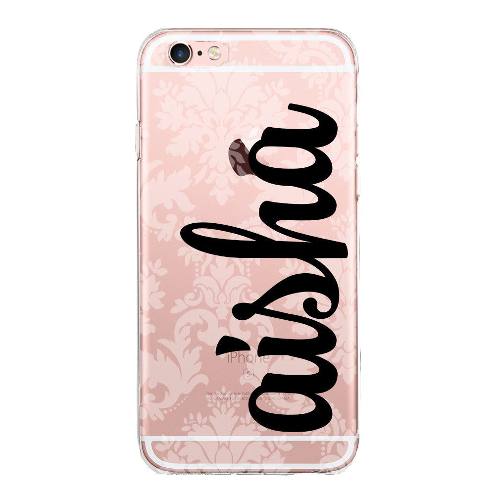 Personalised Name Clear Jelly Gel Case with Damask Print