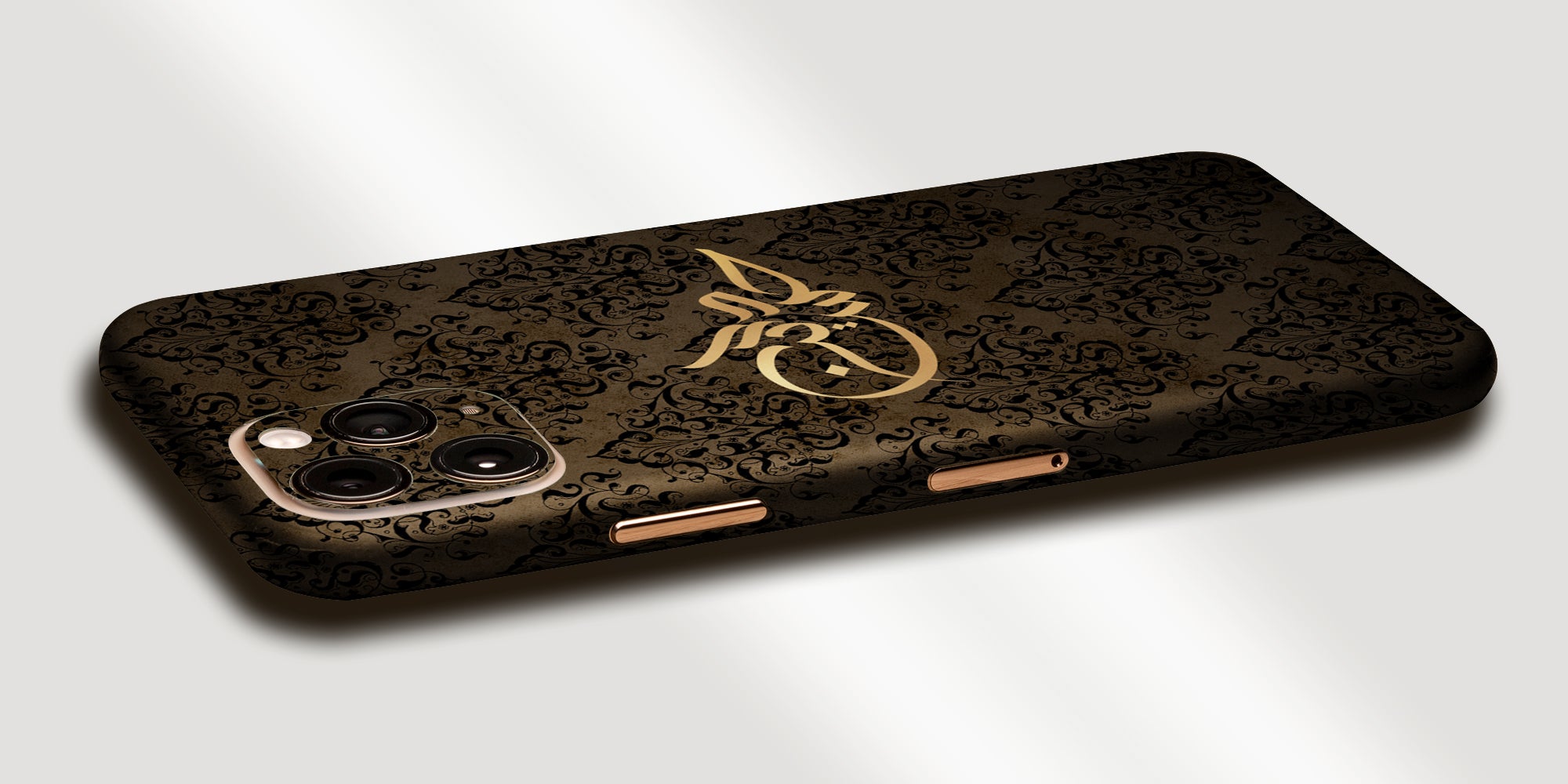 Damask Design Decal Skin With Personalised Arabic Name Phone Wrap - Dark Brown